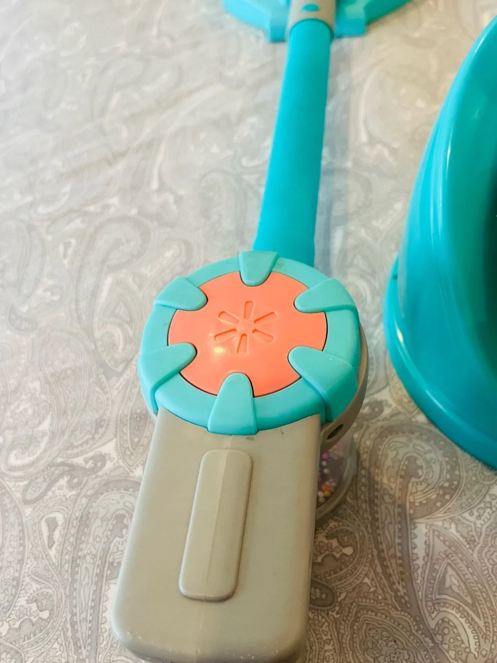 Baby Doll with Bright Pink Silicone Bib and Teal Seat & doll vacuum furniture